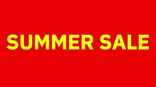 Bold summer sale text animation on a red background with clean dynamic motion. Ideal for retail ads, ecommerce promotions, sales campaigns, banners, social media and marketing videos.