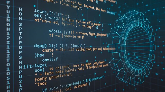 Software development and programming code with digital globe technology concept