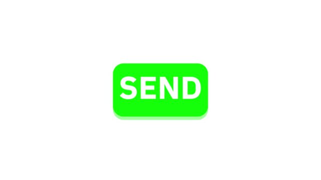 Green round button with the word SEND in white, perfect for an animation background with transparent capabilities