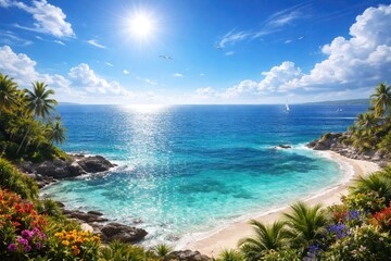 Obraz premium Dazzling oceanfront vista with sparkling blue heavens
