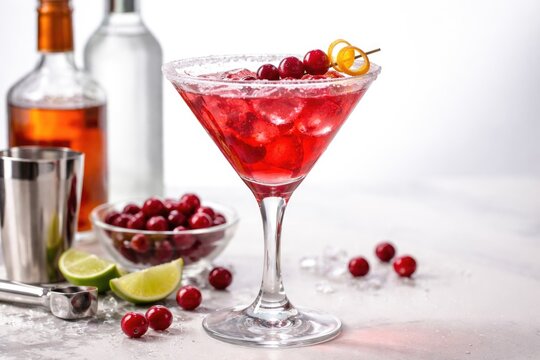Sophisticated triple sec and cranberry cocktail vodka mix on white background