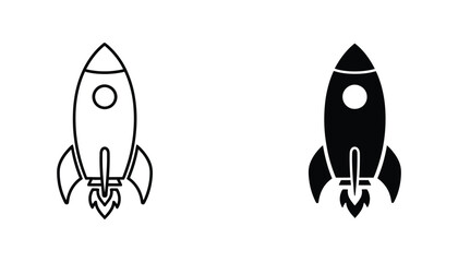 Launch rocket ship icon set in thin line art and solid black styles for space exploration © Maya