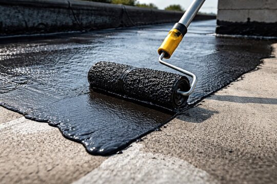 Roller brush technique for bitumen mastic and polymer primer waterproofing on structure base and roof