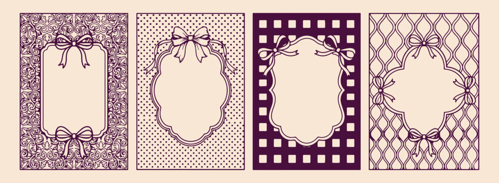 Gingham plaid ribbon frames, Buffalo check border set, Cute picnic pattern frames, Hand drawn ribbon bows, Rustic cottagecore frame graphics, Feminine gift wrap borders, Country style frame collection