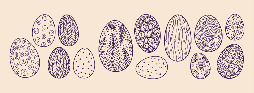 Detailed easter egg pattern, Ornate spring holiday illustration, Intricate egg line art, Decorative floral easter eggs, Hand drawn seasonal graphics, Festive egg shell textures, Traditional easter egg