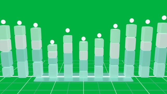 Fixed 3D bar chart animating on transparent background, camera dollying to reveal column heights
