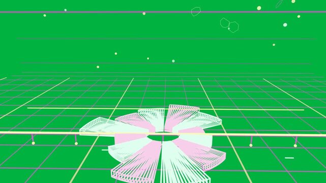 Hole starting wedge, petals forming rotating ring while camera pulling, revealing transparent frame
