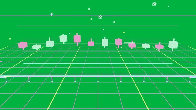 On play camera pulling back, neon candle chart animating, revealing full chart, transparent bg