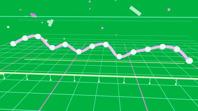 Grid appearing, starting pink line entering, frame forming, zooming out, framing chart transparent