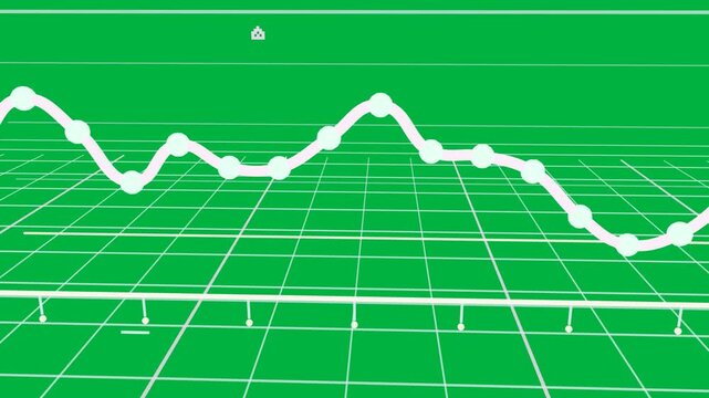Camera pulling over grid, nodes appearing, line forming, showing trend on transparent background