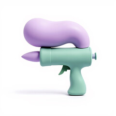 Fototapeta premium Stylized soft shaped toy water blaster with mint green handle and light purple soft head.