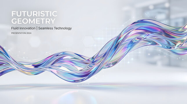 Fluid Geometric Innovation: A mesmerizing display of flowing, iridescent form, representing the future of technology and innovation. Seamless and sleek.