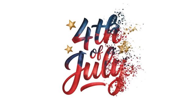 4th of July Celebration - Patriotic Calligraphy with Stars and Splashes.