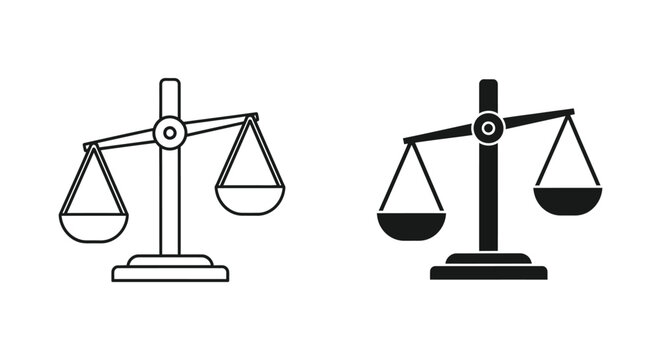 Balance scale icon set for legal and judicial justice concepts in professional vector graphic design
