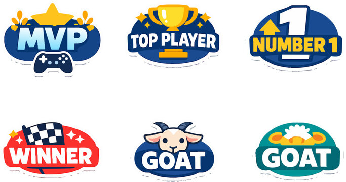 Gaming success badges sticker set achieving victory