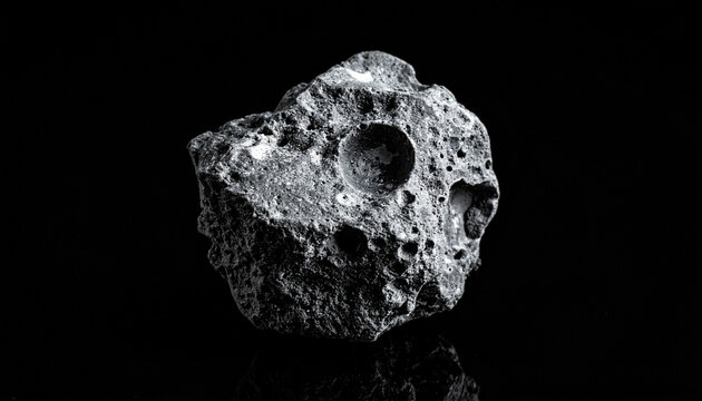 Photorealistic moon regolith sample on black background