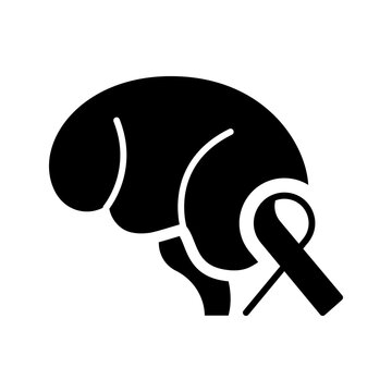 Brain cancer icon. Healthcare and oncology filled symbol. Black and white.