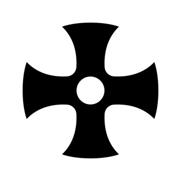 Crusader cross icon. Religion and heraldry filled symbol. Black and white.