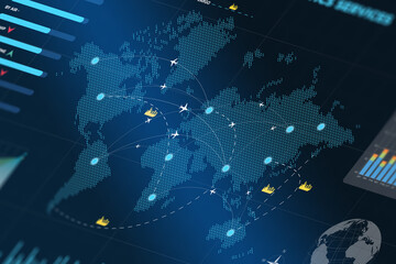 International Shipping Routes Map - Global Air & Cargo Logistics Network © fonok