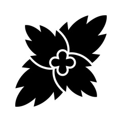 Mint leaf icon. Food and seasoning filled symbol. Black and white. © M.Style