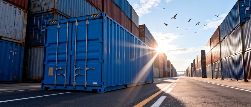 Sunlit Container Terminal Logistics Transportation Scene