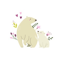 Illustration of a mother bear and her cub on white background © danceyourlife