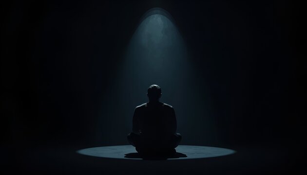 Overthinking alone dark room emotional concept