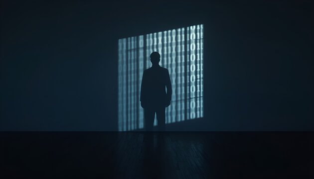 Shadow turning into binary code digital concept