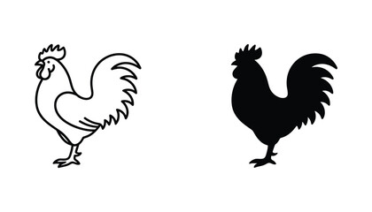 Rooster profile silhouette and line art icon for farm and poultry branding © Nexus
