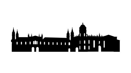 Obraz premium Vector silhouette of Seville Cathedral with dome, spires, and Gothic arches, iconic Spanish architectural landmark art