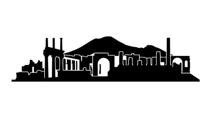 Obraz premium Vector silhouette of ancient Roman ruins with columns, arches, and temple remains, iconic historical architectural landmark art