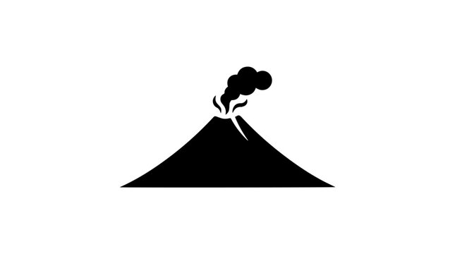 Vector silhouette of erupting volcano with smoke plume and conical shape, iconic natural geological landmark art