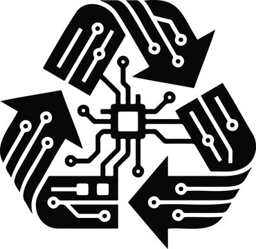 Recycle symbol made of circuit boards and cpu with e waste recycling computer