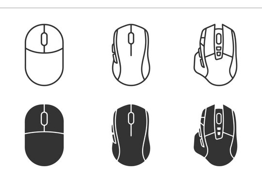 Variety of computer mouse designs: top and side views.