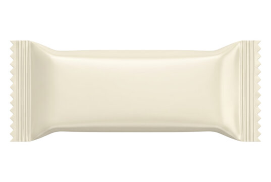 Blank white snack flow pack or bar wrapper for mockup, top view. Isolated on transparent background, png