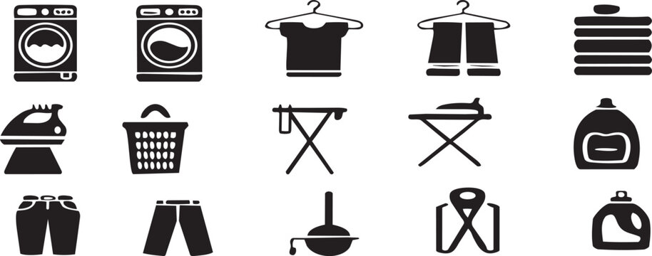 Set of black and white household objects and appliances vector icons illustration