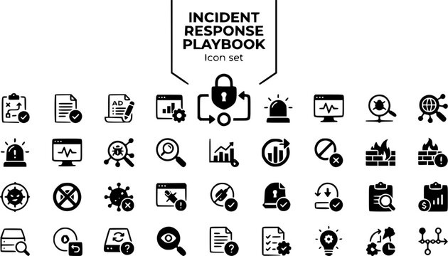 Incident Response Playbook Icon Set Prepare Detect Analyze Contain Eradicate Recover Post-Mortem Lessons Learned Timeline NIST IR Framework Vector Illustration