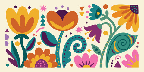 Obraz premium Retro Folk Floral Patterns and Ornate Flower Composition Set
