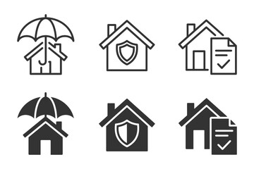 Fototapeta premium Home protection icons with umbrella and shield symbols.