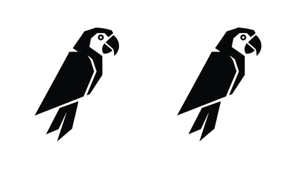 Geometric macaw parrot icon set featuring sharp angular lines in outline and solid black vector styles for tropical branding © Echo