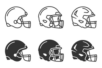 Fototapeta premium Set of six american football helmet designs in outline and solid styles.