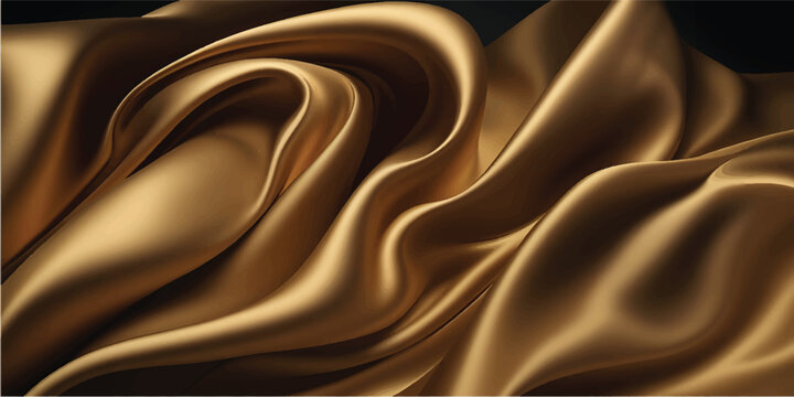 Luxurious golden silk fabric background featuring smooth satin waves and elegant drapery texture for a shiny yellow textile backdrop
