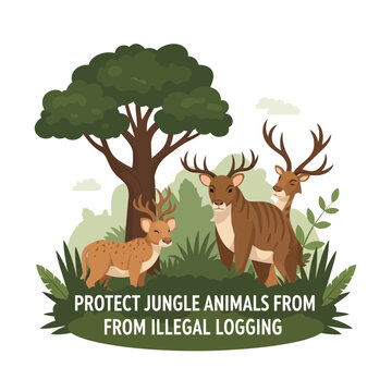 Protect Jungle Animals From Illegal Logging - Deer Family in Forest Habitat