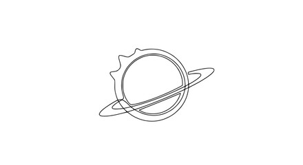 Minimalist Line Art Planet with Rings and Sun Icon © Hujan