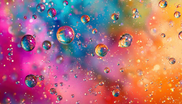 Colorful bubbles floating in vibrant background with abstract textures and patterns