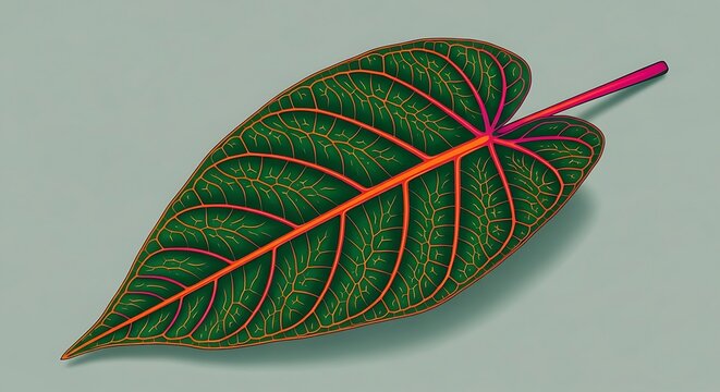 Abstract Tropical Leaf with Vibrant Veins Minimal Botanical Design on Soft Background