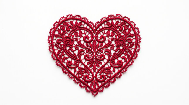 Red lace heart shape isolated on white background