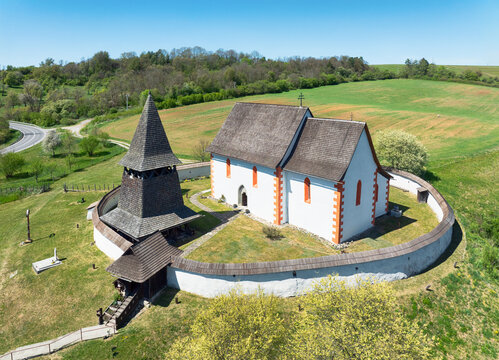 Aerial view of the Church of St. Martin, Cerin, Banska Bystrica Region, Slovakia.