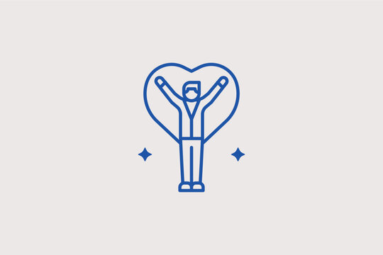 Person inside heart line icon for ultimate customer centricity and brand love. Symbolic vector illustration for human-centric design and corporate values statements.