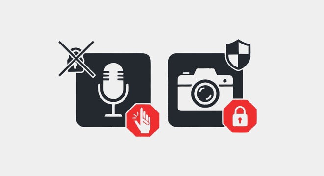 Minimalist camera and microphone privacy security icon set